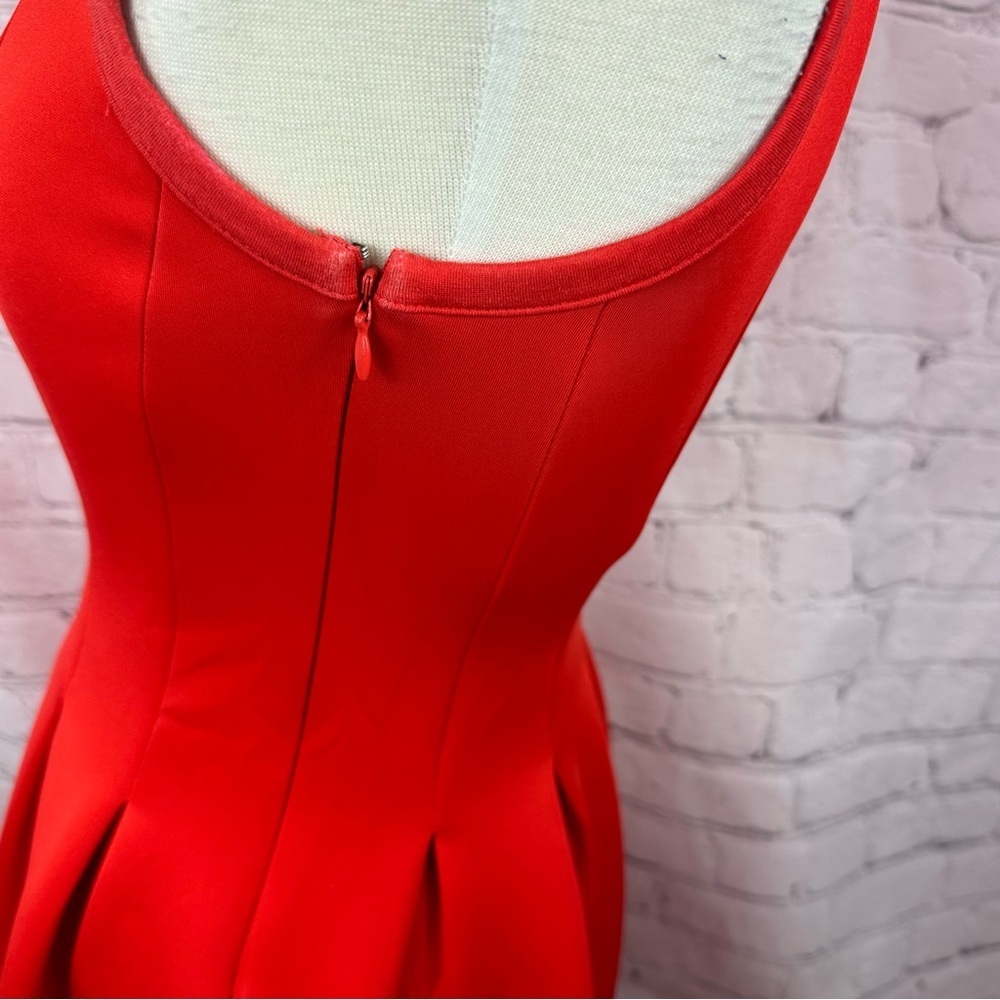 ann taylor bright red fit and flair pleated midi dress sz 0 sleeveless office - Picture 4 of 10